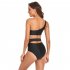 Women Split Swimsuit Fashion Printed Mid waist Bikini Sexy One Shoulder Swimwear With Chest Pad black L