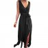 Women Split Thigh Deep V Neck Maxi Dress Waist Fit Sleeveless Solid Color Long Tank Dress For Party Dinner black M