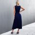 Women Split Thigh Deep V Neck Maxi Dress Waist Fit Sleeveless Solid Color Long Tank Dress For Party Dinner Dark blue L