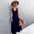 Women Split Thigh Deep V Neck Maxi Dress Waist Fit Sleeveless Solid Color Long Tank Dress For Party Dinner ArmyGreen S