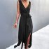 Women Split Thigh Deep V Neck Maxi Dress Waist Fit Sleeveless Solid Color Long Tank Dress For Party Dinner ArmyGreen S