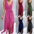 Women Split Thigh Deep V Neck Maxi Dress Waist Fit Sleeveless Solid Color Long Tank Dress For Party Dinner ArmyGreen S
