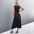 Women Split Thigh Deep V Neck Maxi Dress Waist Fit Sleeveless Solid Color Long Tank Dress For Party Dinner ArmyGreen S