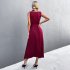 Women Split Thigh Deep V Neck Maxi Dress Waist Fit Sleeveless Solid Color Long Tank Dress For Party Dinner ArmyGreen S