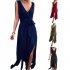 Women Split Thigh Deep V Neck Maxi Dress Waist Fit Sleeveless Solid Color Long Tank Dress For Party Dinner ArmyGreen S