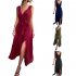 Women Split Thigh Deep V Neck Maxi Dress Waist Fit Sleeveless Solid Color Long Tank Dress For Party Dinner ArmyGreen S