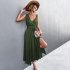 Women Split Thigh Deep V Neck Maxi Dress Waist Fit Sleeveless Solid Color Long Tank Dress For Party Dinner ArmyGreen S