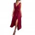 Women Split Thigh Deep V Neck Maxi Dress Waist Fit Sleeveless Solid Color Long Tank Dress For Party Dinner ArmyGreen S