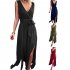 Women Split Thigh Deep V Neck Maxi Dress Waist Fit Sleeveless Solid Color Long Tank Dress For Party Dinner ArmyGreen S