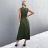 Women Split Thigh Deep V Neck Maxi Dress Waist Fit Sleeveless Solid Color Long Tank Dress For Party Dinner ArmyGreen S