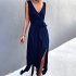 Women Split Thigh Deep V Neck Maxi Dress Waist Fit Sleeveless Solid Color Long Tank Dress For Party Dinner ArmyGreen S