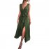 Women Split Thigh Deep V Neck Maxi Dress Waist Fit Sleeveless Solid Color Long Tank Dress For Party Dinner ArmyGreen S