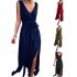 Women Split Thigh Deep V Neck Maxi Dress Waist Fit Sleeveless Solid Color Long Tank Dress For Party Dinner ArmyGreen L
