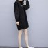 Women Spring Autumn Dress Letter Printing Half High Collar Long Sleeve Loose Waist Dress black XXL