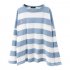 Women Spring Autumn Stripes Long Sleeve Loose T Shirt Blouse blue XL