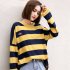 Women Spring Autumn Stripes Long Sleeve Loose T Shirt Blouse blue XL