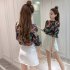 Women Spring Summer Half Sleeve Loose Printing Chiffon Shirt with Vest High heels 2XL
