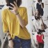 Women Spring Summer Pure Color Blouse Loose Casual Half sleeve Knit T shirt  red One size