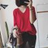 Women Spring Summer Pure Color Blouse Loose Casual Half sleeve Knit T shirt  yellow One size