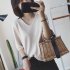 Women Spring Summer Pure Color Blouse Loose Casual Half sleeve Knit T shirt  yellow One size