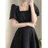 Women Square Collar Short Sleeves Dress Fashion French Style A line Skirt Elegant Solid Color Long Dress White XL