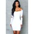 Women Strapless Hollow carved Wide Boat Neck Long Sleeve Short Skirt Bodycon Pencil Dress Pure Color