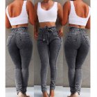 Women Stretchable Body building Fringed Waist Belt High waist Jeans gray 2XL