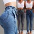 Women Stretchable Body building Fringed Waist Belt High waist Jeans Dark blue M