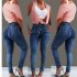 Women Stretchable Body building Fringed Waist Belt High waist Jeans Light blue L