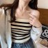 Women Striped Tank Top Sleeveless Contrast Color Soft Comfortable Spaghetti Strap Camisole Crop Tops white striped one size