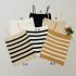 Women Striped Tank Top Sleeveless Contrast Color Soft Comfortable Spaghetti Strap Camisole Crop Tops white striped one size