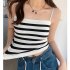 Women Striped Tank Top Sleeveless Contrast Color Soft Comfortable Spaghetti Strap Camisole Crop Tops yellow striped one size