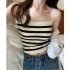 Women Striped Tank Top Sleeveless Contrast Color Soft Comfortable Spaghetti Strap Camisole Crop Tops black one size