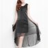 Women Stylish Large Size Sleeveless Long Mesh Patchwork Dress black M