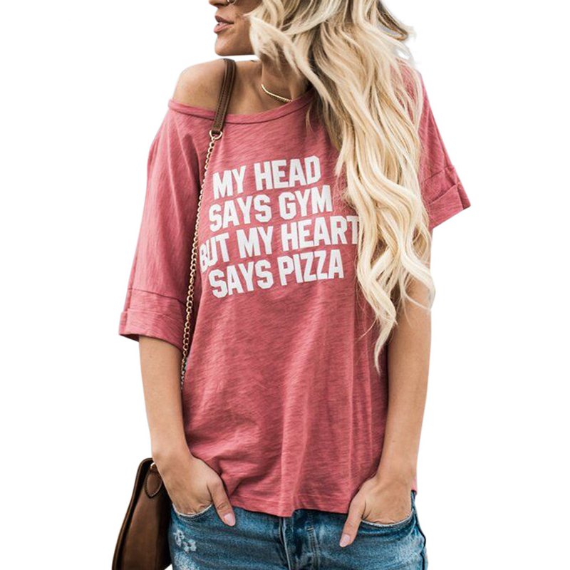 Women Stylish Loose Style Tops Simple Casual Letter Printing T-Shirt