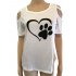 Women Stylish Off Shoulder Heart shaped Printing T Shirt Casual Round Neck Tops
