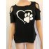 Women Stylish Off Shoulder Heart shaped Printing T Shirt Casual Round Neck Tops