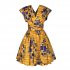 Women Stylish Printed Dress Pleated Middle Length V neck Dress FQSA001 XL