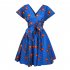 Women Stylish Printed Dress Pleated Middle Length V neck Dress FQSA001 XL