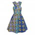 Women Stylish Printed Dress Pleated Middle Length V neck Dress FQSA001 XL