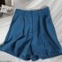 Women Suit Shorts Summer High Waist Solid Color Casual Straight Wide leg Pants With Pockets green S
