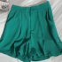 Women Suit Shorts Summer High Waist Solid Color Casual Straight Wide leg Pants With Pockets green S