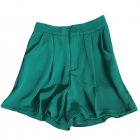 Women Suit Shorts Summer High Waist Solid Color Casual Straight Wide-leg Pants With Pockets green XXL