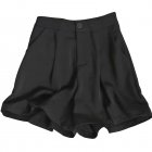Women Suit Shorts Summer High Waist Solid Color Casual Straight Wide-leg Pants With Pockets black XXL