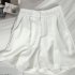 Women Suit Shorts Summer High Waist Solid Color Casual Straight Wide leg Pants With Pockets White XL