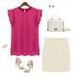 Women Summer Casual All match Solid Color Round Neck Chiffon Shirt sapphire M