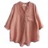 Women Summer Casual Cotton and Linen Stand Collar Shirt  Loose Mid length Sleeve Shirt Pale pink XXXL