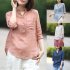 Women Summer Casual Cotton and Linen Stand Collar Shirt  Loose Mid length Sleeve Shirt Beige L