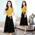 Women Summer Casual Fashion Stripe Pattern Short sleeved A shaped Dress yellow M