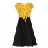 Women Summer Casual Fashion Stripe Pattern Short sleeved A shaped Dress yellow L